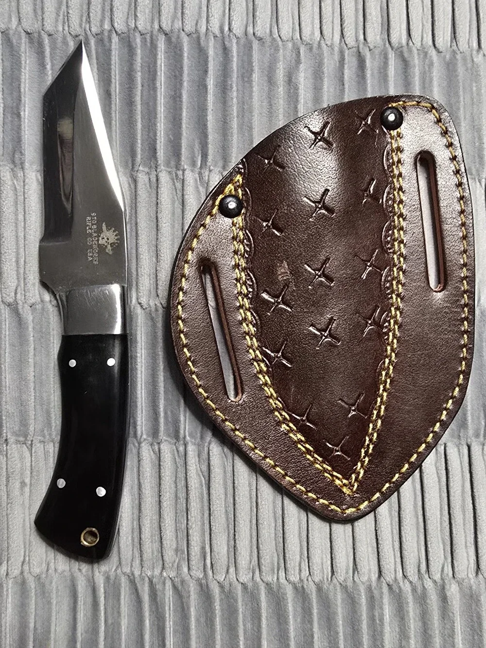 970 BladeWorks Fixed Blade Black Handle & Brown Leather Cross Sheath 🇺🇸🔥